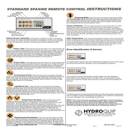Standard spaside instruction sheet