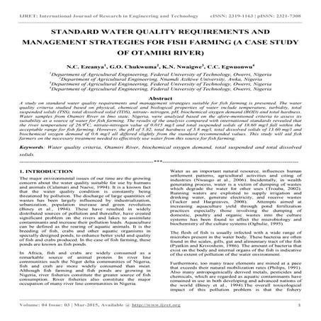 Standard water quality requirements and management strategies for fish farmin...