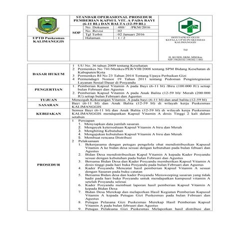 Standar operasional prosedur kap. vit.a bayi bal