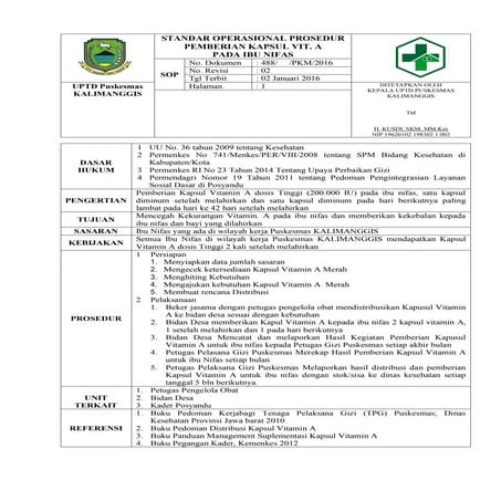 Standar operasional prosedur vitamin a nifas