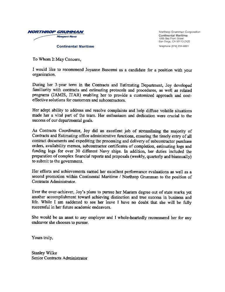 Reference Letter Examples For An Employee