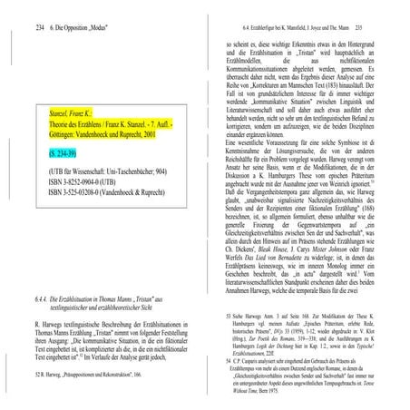 Stanzel ErzäHlerfigur In Th Manns Tristan