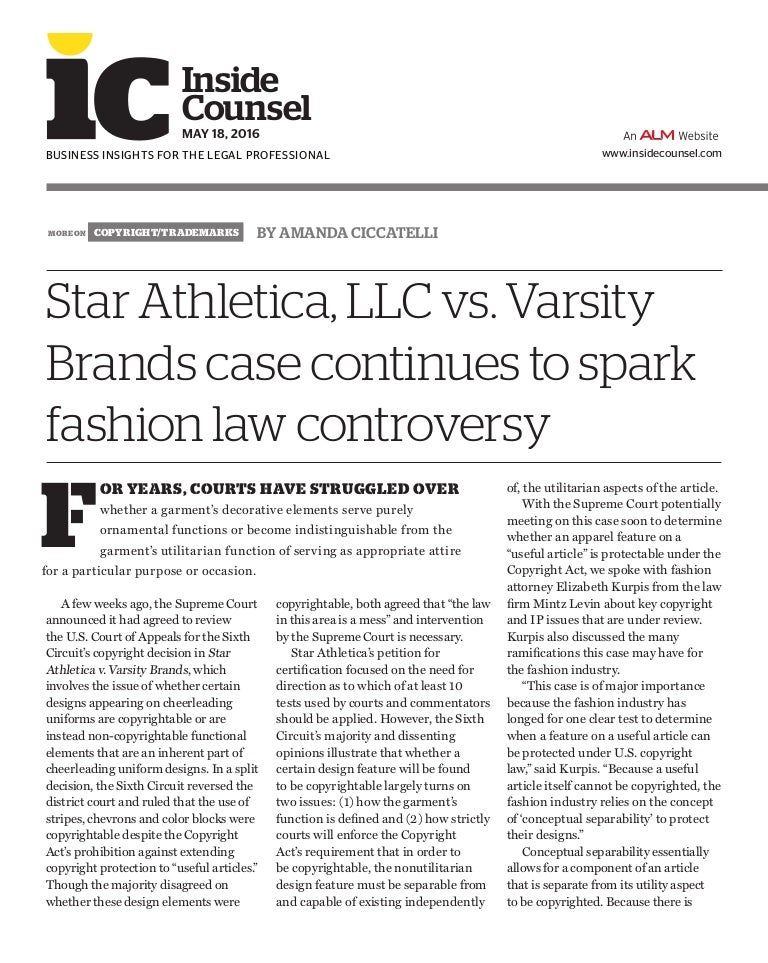 Star Athletica, LLC vs. Varsity Brands Case Continues to Spark Fashio…