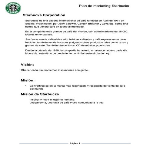 Starbucks corporation plan marketing