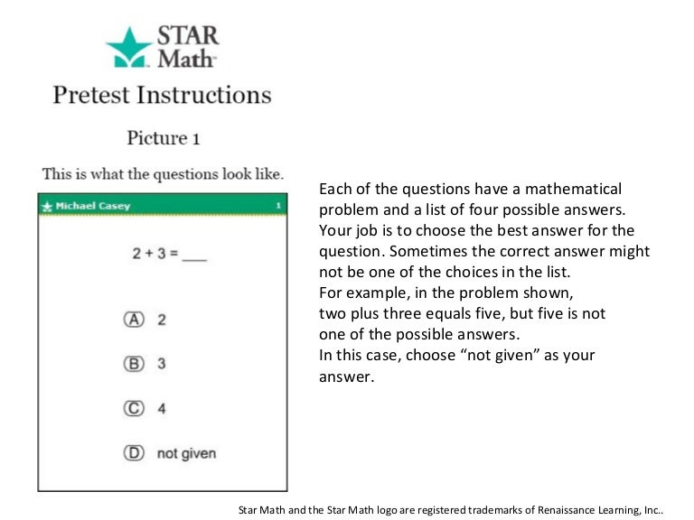 Star math pre test instructions