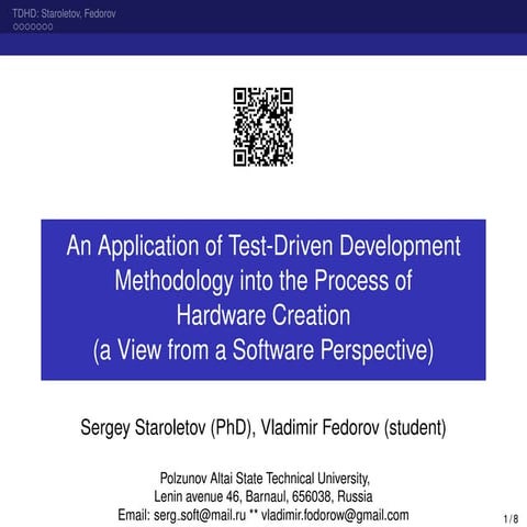  An Application of Test-Driven Development Methodology into the Process of Ha...