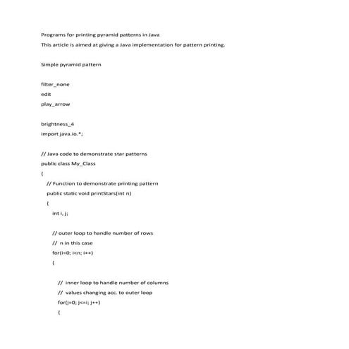 Print Star pattern in java and print triangle of stars in java | PDF