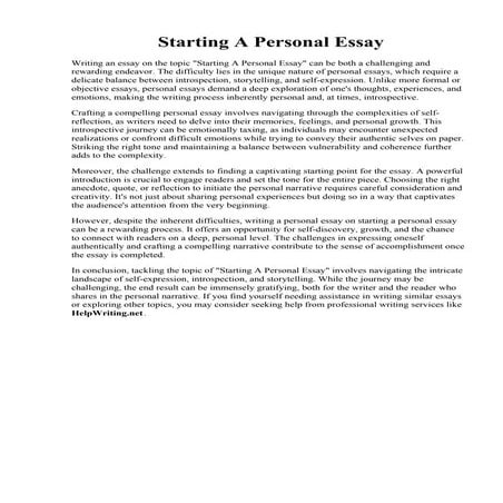 Starting A Personal Essay. . 019 How To Start Off An Essay College Step  That...