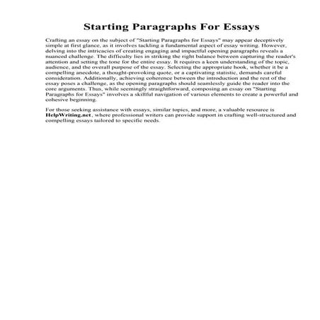 Starting Paragraphs For Essays