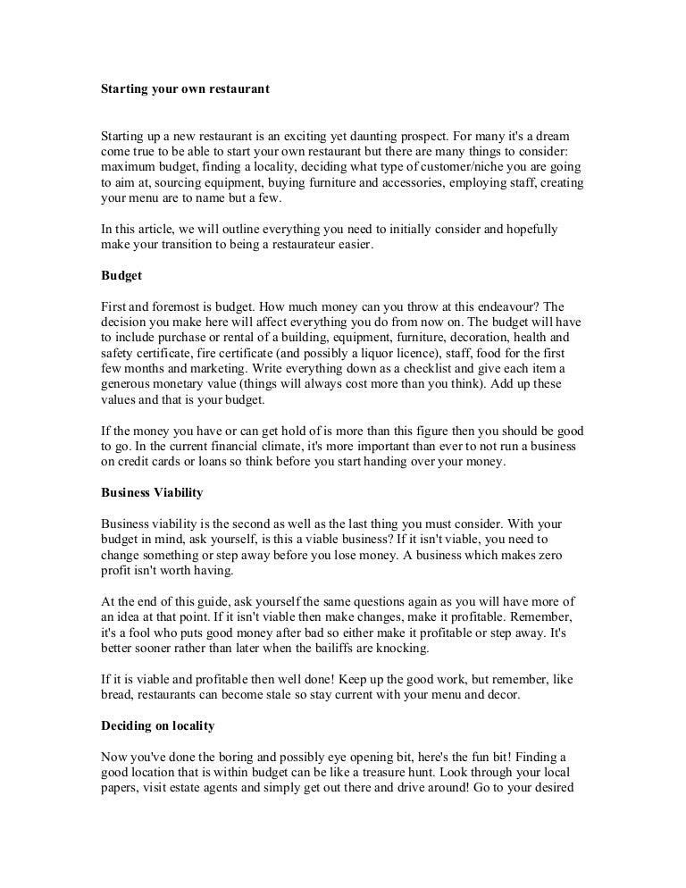 Starting your own restaurant