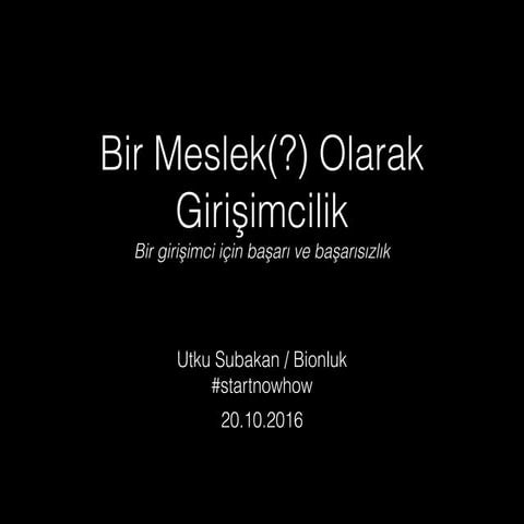 Bir Meslek Olarak Girişimcilik