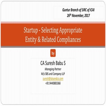 Startup - Selecting appropriate entity related compliances