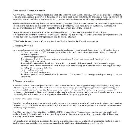 Start up and change the world