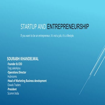 Startup and Entrepreneurship