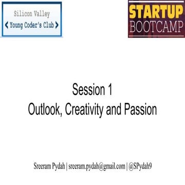 Startup Bootcamp for Kids - SV Young Coder's Club - Session 1