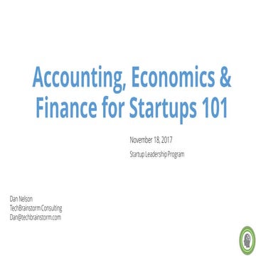 Startup Economics, Finance and Accounting 101