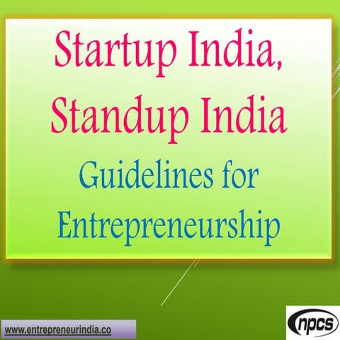 Startup India, Standup India Guidelines for Entrepreneurship
