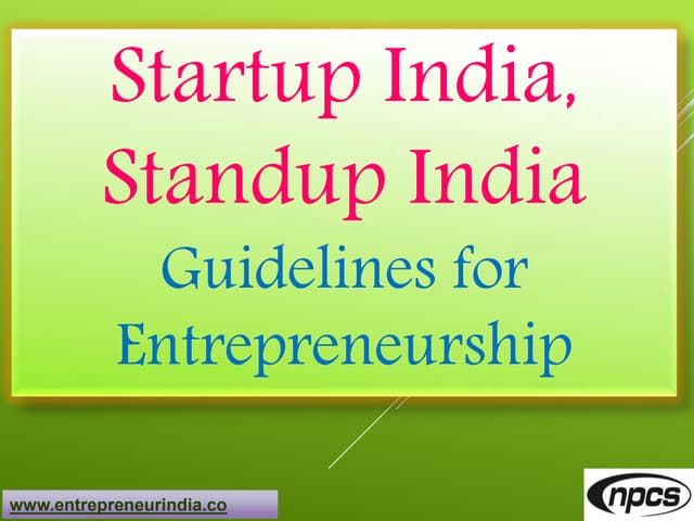 Startup India, Standup India Guidelines for Entrepreneurship