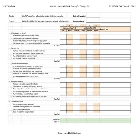 Startup templates and tools   biz health self check - startup