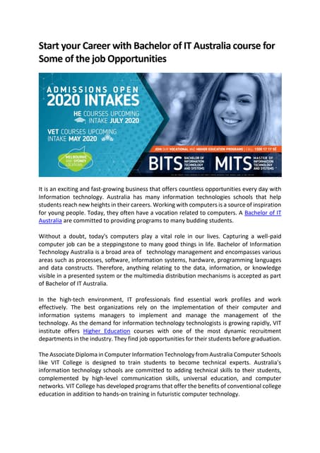 Bachelor of IT Australia