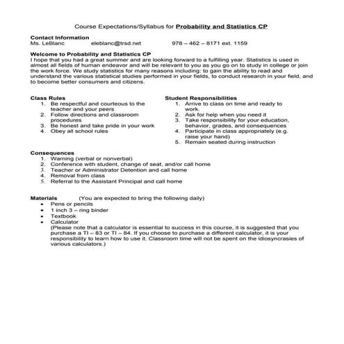 Stats course expectations 2011