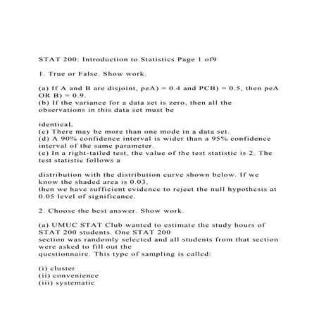 STAT 200 Introduction to Statistics Page 1 of91. True or .docx