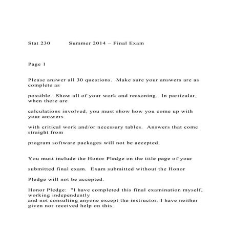 Stat 230          Summer 2014 – Final Exam Page 1  .docx