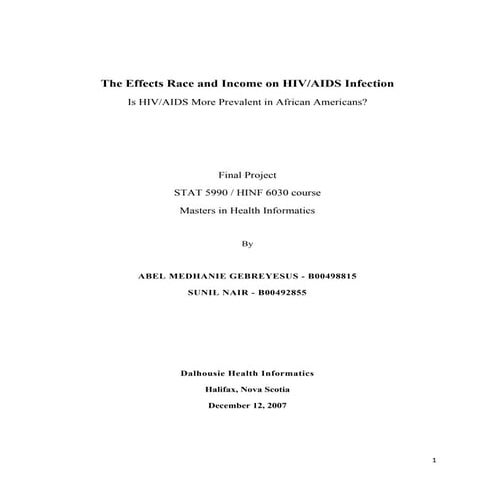 The Effect Race and Income on HIV AIDS infection in African-Americans - Sunil...