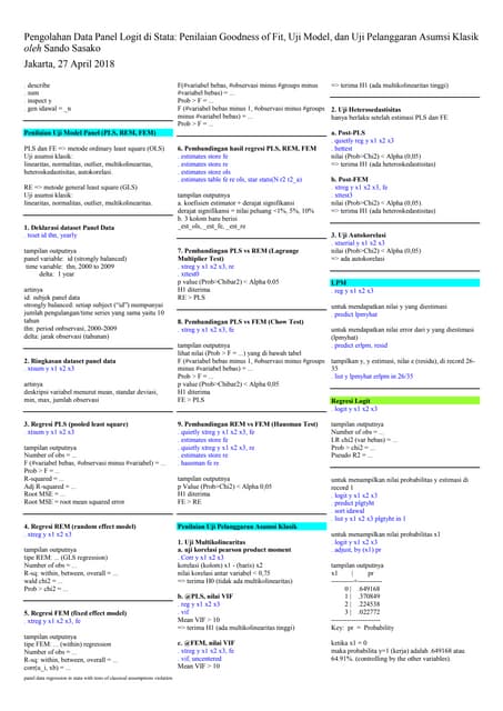 Pengolahan Data Panel Logit di Stata: Penilaian Goodness of Fit, Uji Model, d...