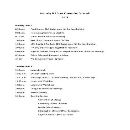State convention schedule at a glance 16 | DOC
