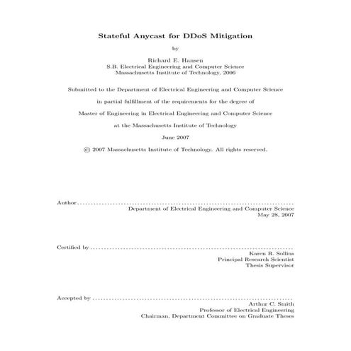 Stateful anycast for d do s mitigation