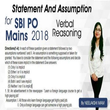 Statement and assumption for SBI PO Mains 2018 - Verbal Reasoning