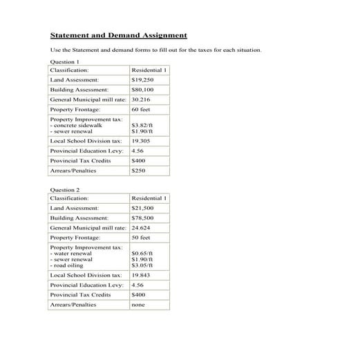 Statement and demand assignment
