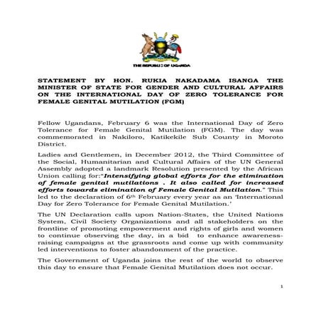 Statement by hon. rukia nakadama isanga the minister of state for gender and ...