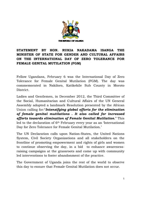 Statement by hon. rukia nakadama isanga the minister of state for gender and ...