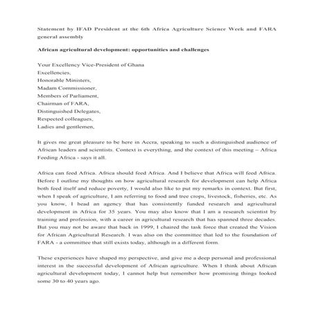 Special Statement of Pr. Kanayo Nwamze, President of IFAD, at the 6th Africa ...