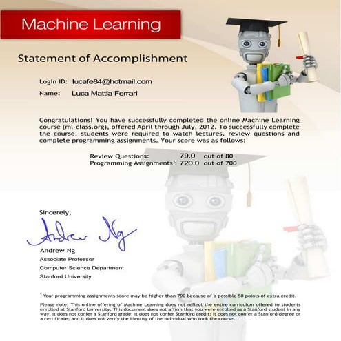 Statement Of Accomplishment - Machine Learning