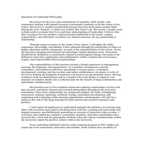 Statement of leadership philosophy