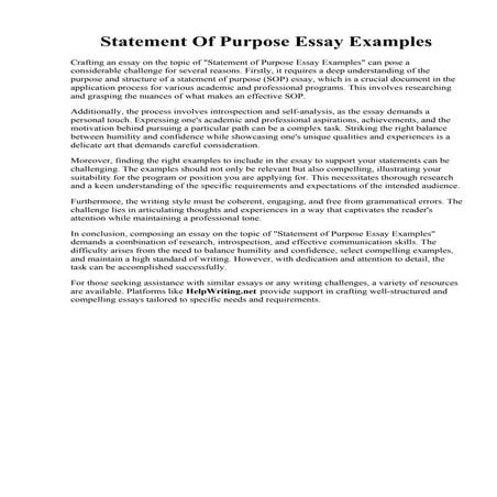 Statement Of Purpose Essay Examples | PDF