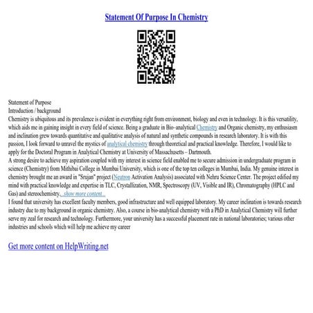 Statement Of Purpose In Chemistry