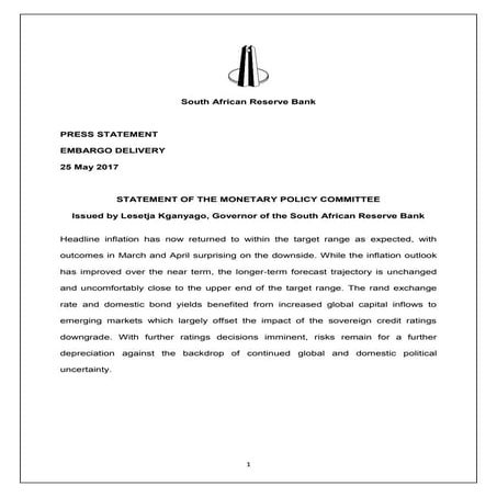 Statement of the monetary policy committee   25 may 2017