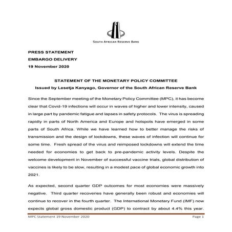 Statement of the Monetary Policy Committee 19 November 2020