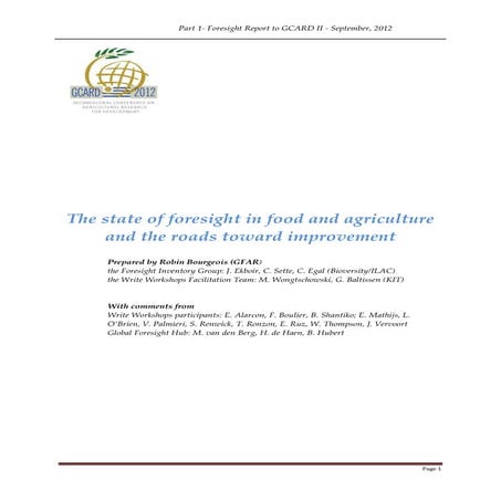 The state of foresight in food and agriculture and the roads toward improvement