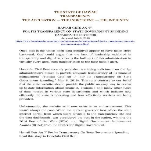 State of Hawaii - Transparency - The Accusation - The Indictment - The Indignity