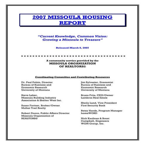 Missoula Housing Report - March 8, 2007