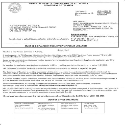 State of nevada cert. auth dept of taxation | PDF