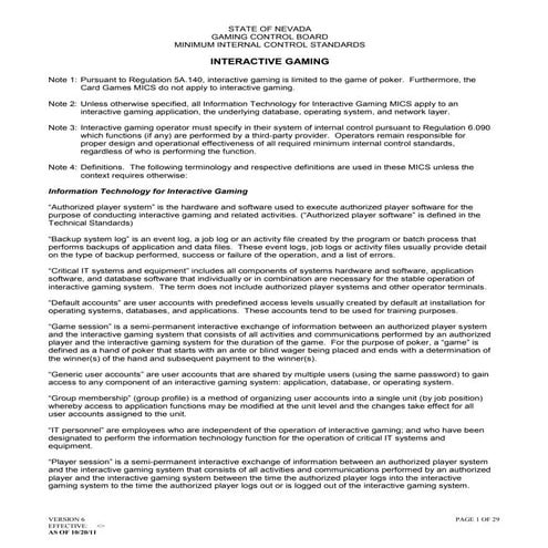 State of Nevada gaming control board minimal internal control standards_mics_...