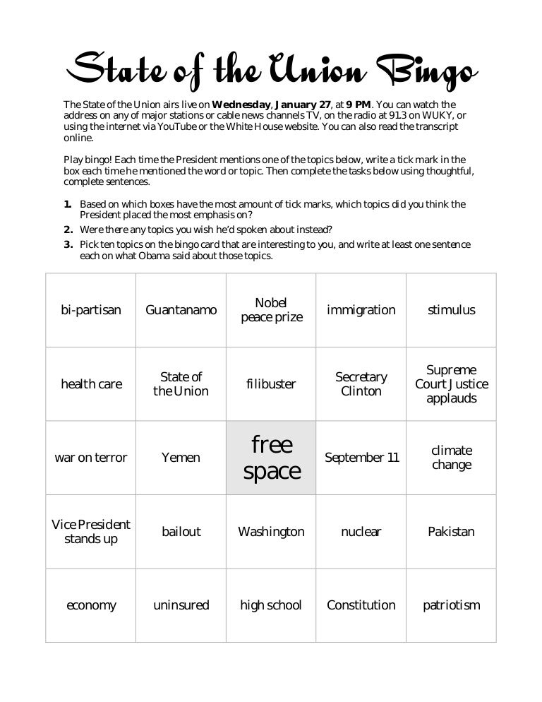 State of the Union Bingo