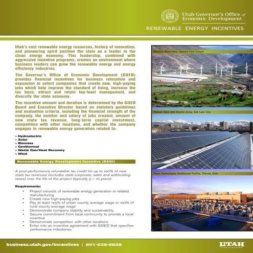 State of Utah Renewable Energy Incentives program_overview