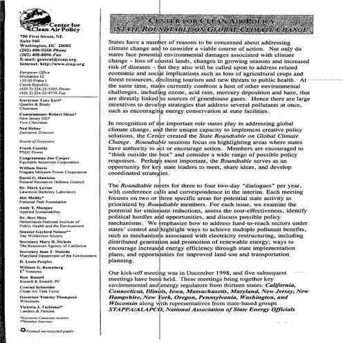 Center on Clean Air Policy- State Roundtable On Global Climate